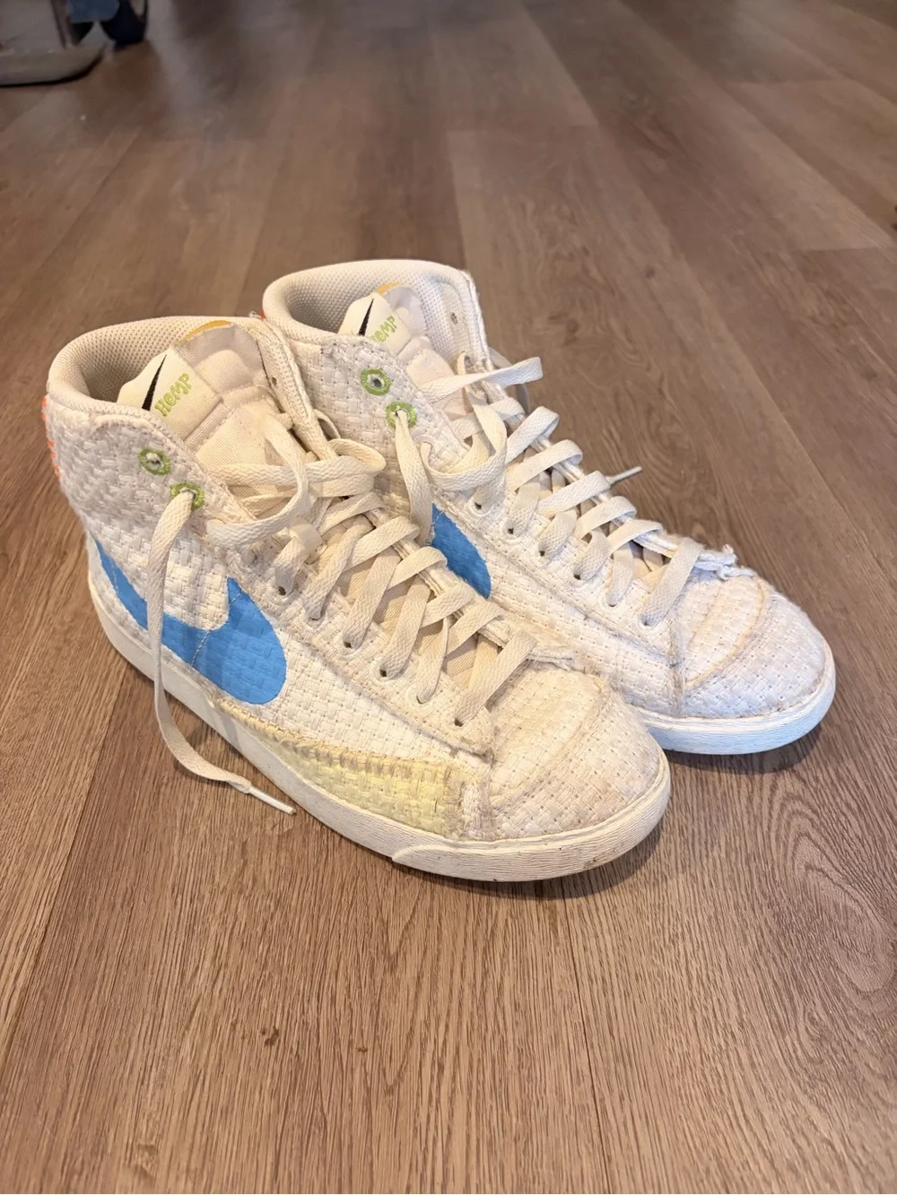 Nike Kids Cream High-Top Sneakers with Blue Swoosh
